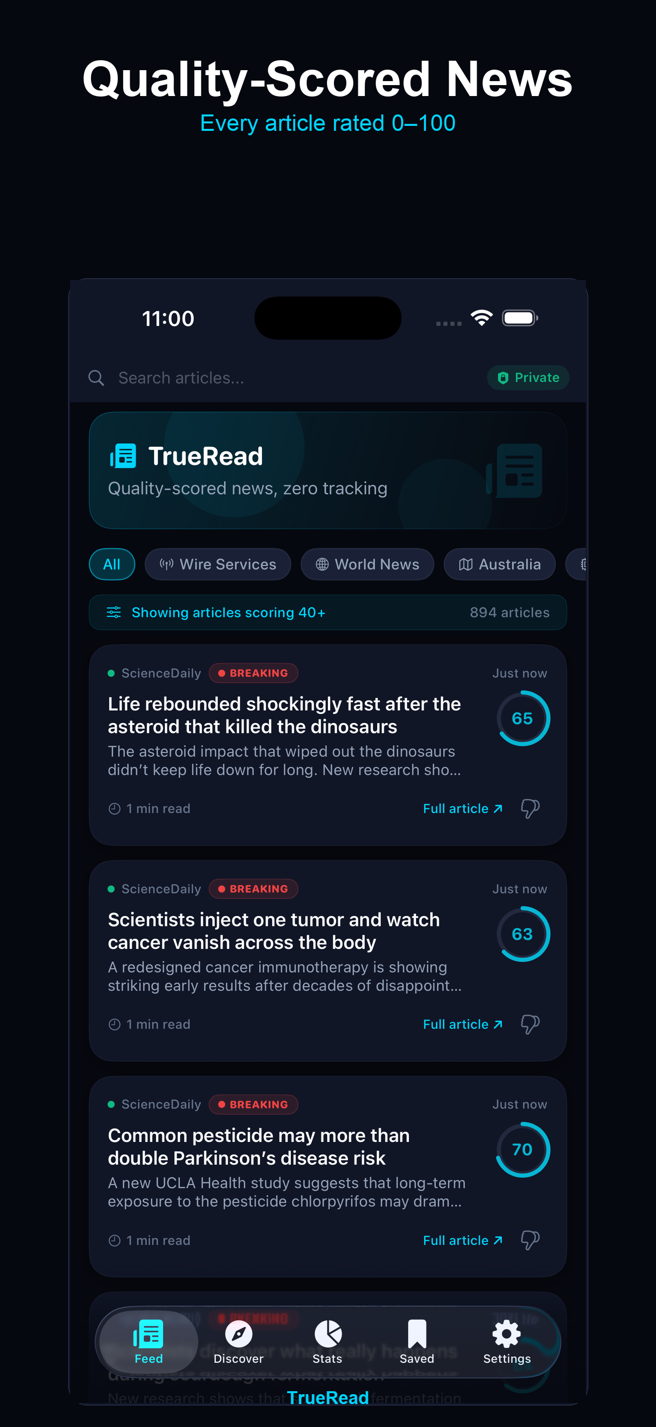 TrueRead Feed — quality-scored articles